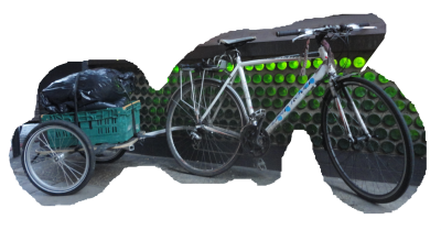 cut out image of a bike with trailer containing full black bin bags